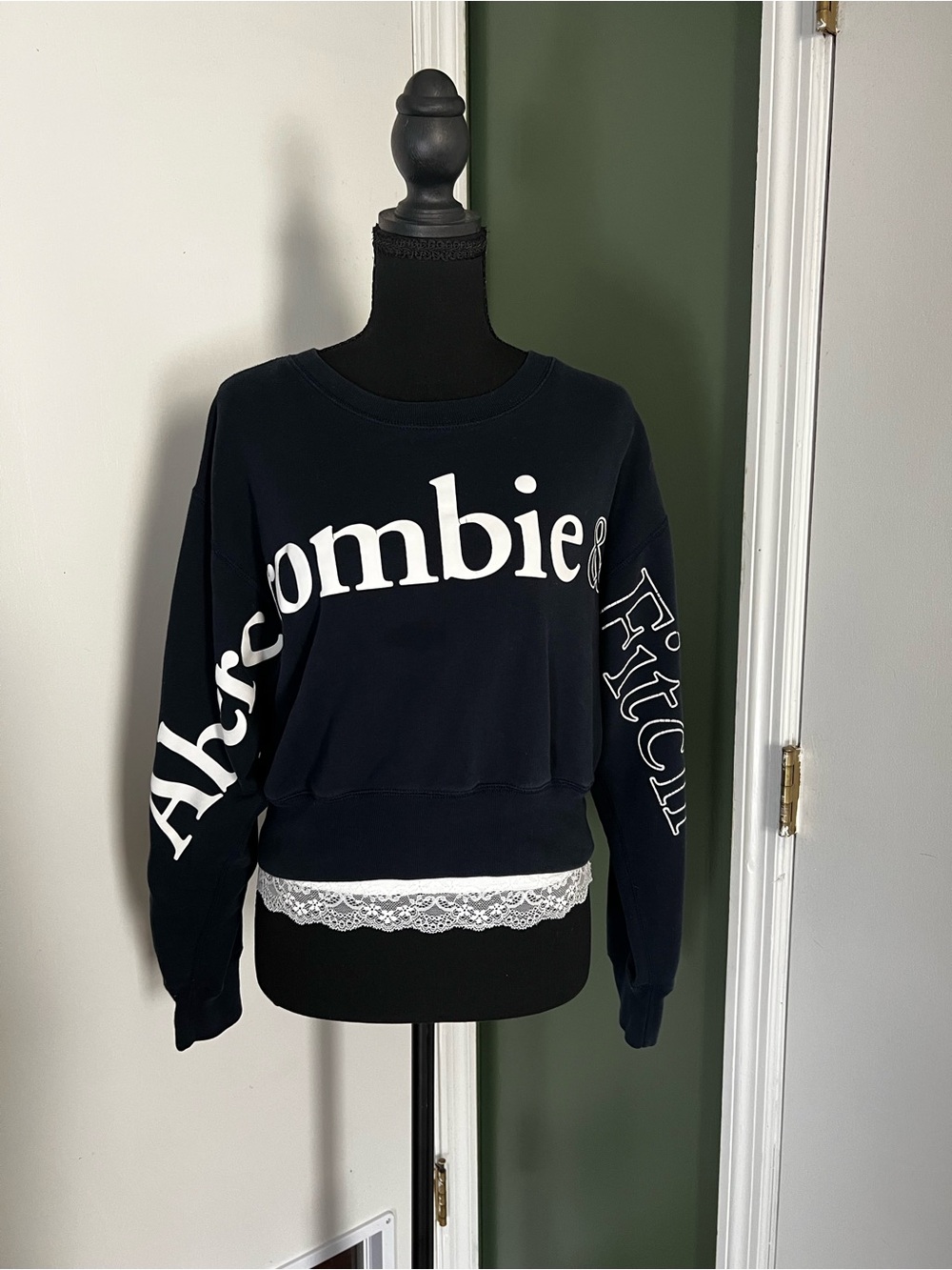 Abercrombie & Fitch Navy Crewneck Sweatshirt with White Logo